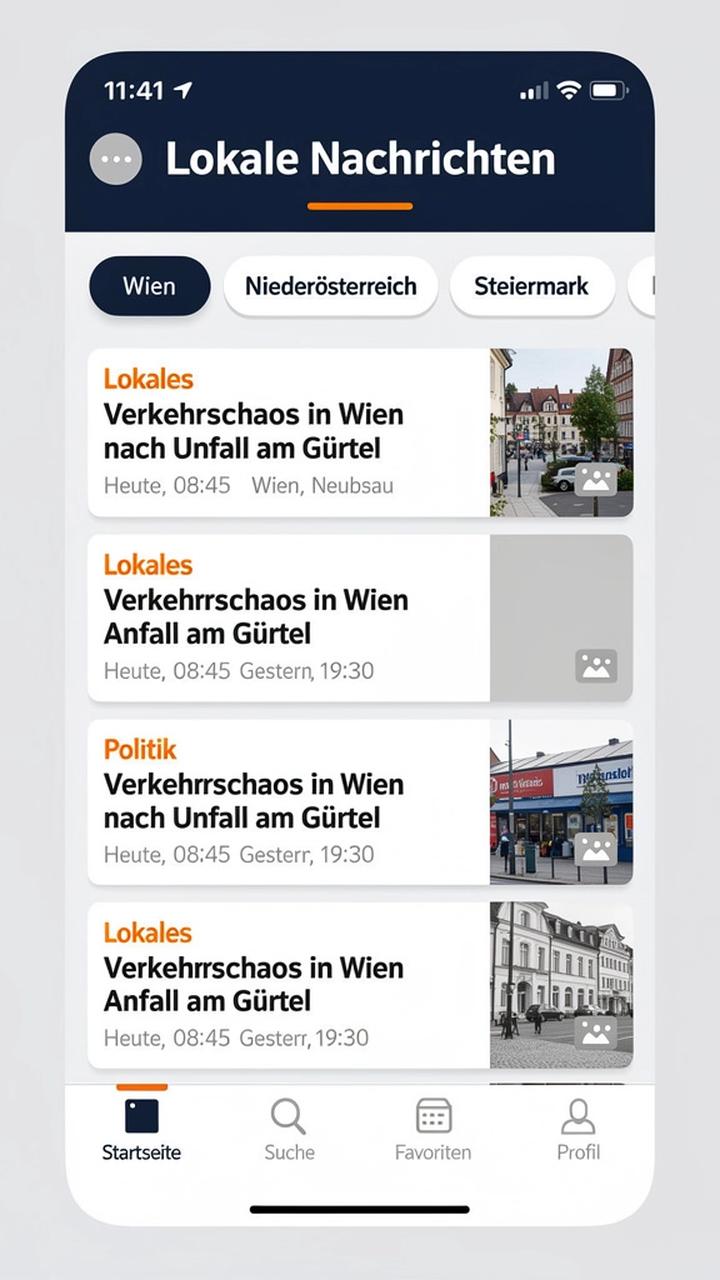 App-Screenshot: Regionsfilter und lokale Updates