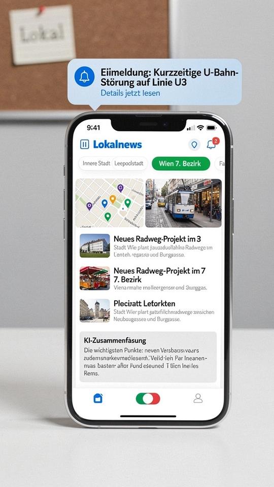 App-Screenshot: lokale Österreich-News mit Alerts und KI-Übersicht